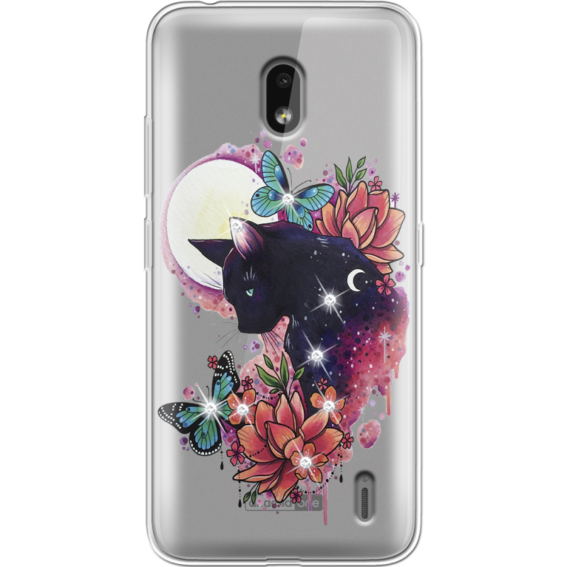 Чехол со стразами Nokia 2.2 Cat in Flowers