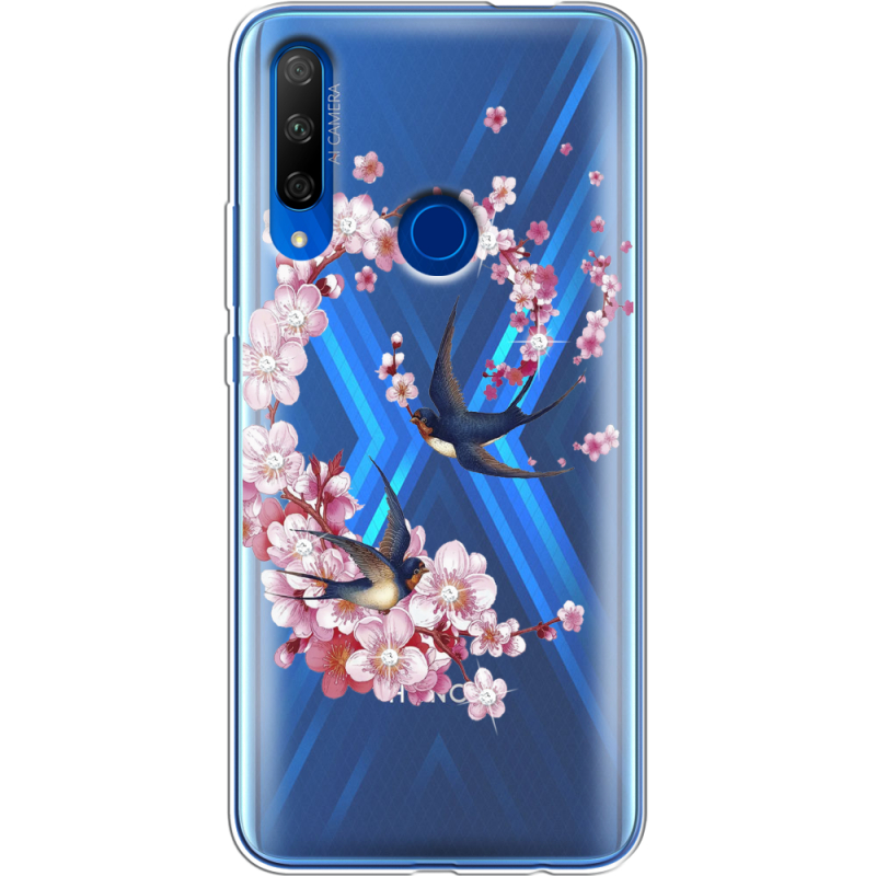 Чехол со стразами Honor 9X Swallows and Bloom