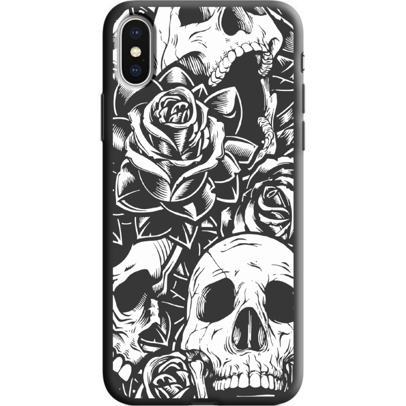 Черный чехол Uprint Apple iPhone X Skull and Roses