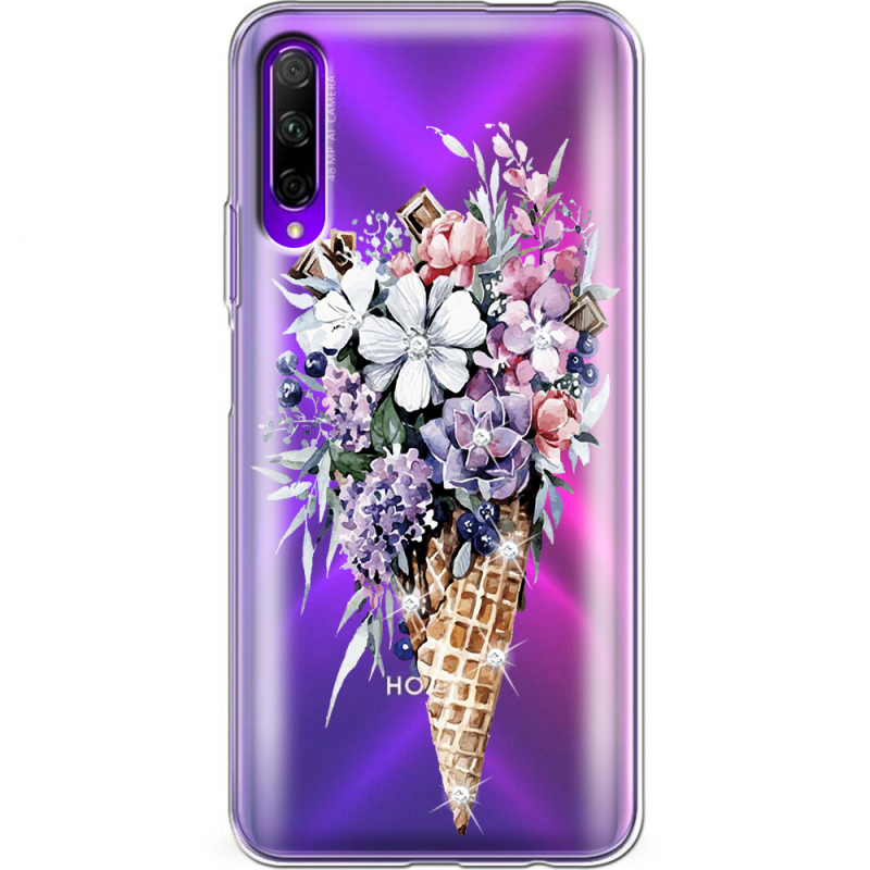 Чехол со стразами Honor 9X Pro Ice Cream Flowers