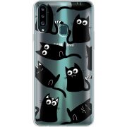 Прозрачный чехол Uprint Samsung A207 Galaxy A20s с 3D-глазками Black Kitty