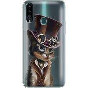 Прозрачный чехол Uprint Samsung A207 Galaxy A20s Steampunk Cat