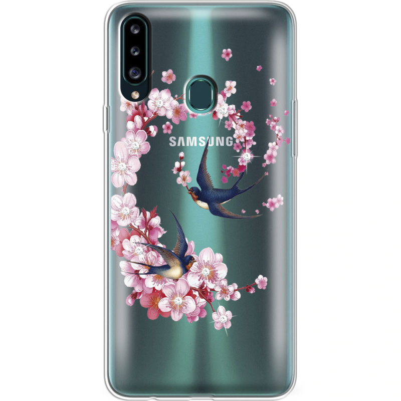 Чехол со стразами Samsung A207 Galaxy A20s Swallows and Bloom