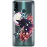 Чехол со стразами Samsung A207 Galaxy A20s Cat in Flowers