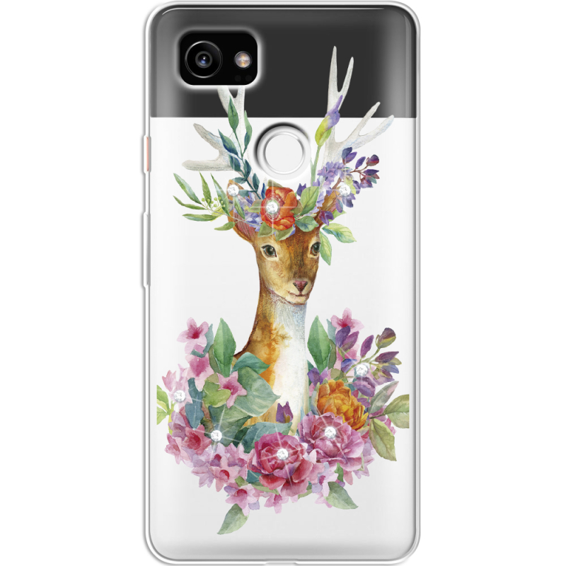 Чехол со стразами Google Pixel 2 XL Deer with flowers