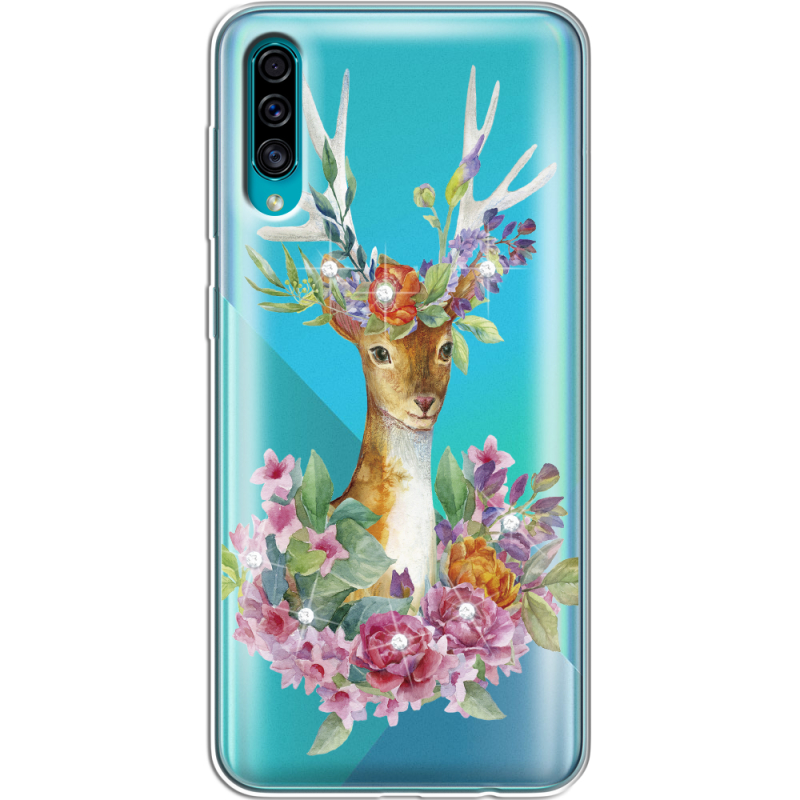 Чехол со стразами Samsung A307 Galaxy A30s Deer with flowers
