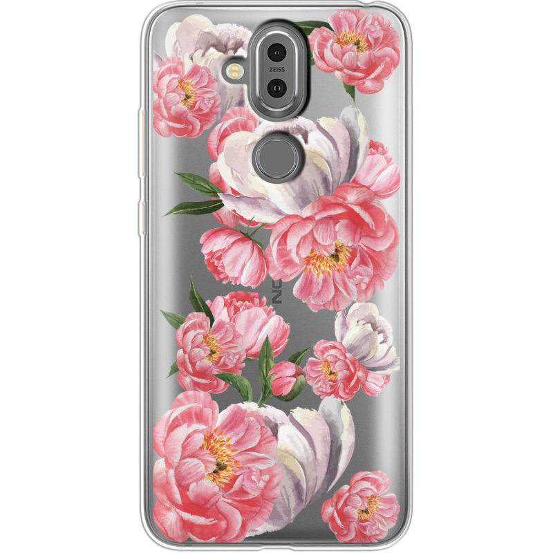 Прозрачный чехол Uprint Nokia 8.1 Peony Watercolor Style