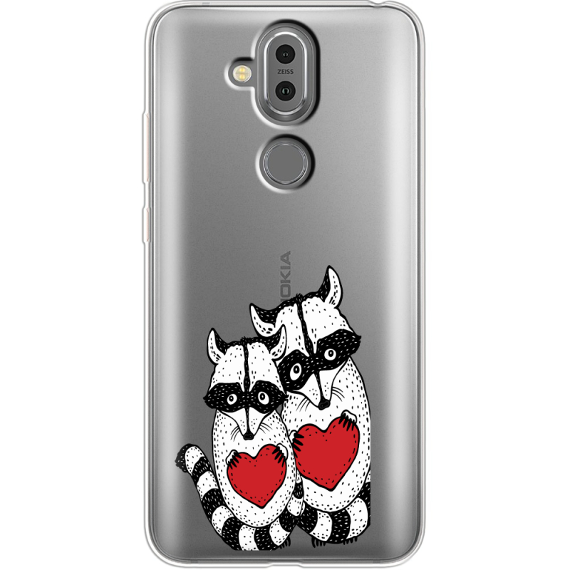 Прозрачный чехол Uprint Nokia 8.1 Raccoons in love