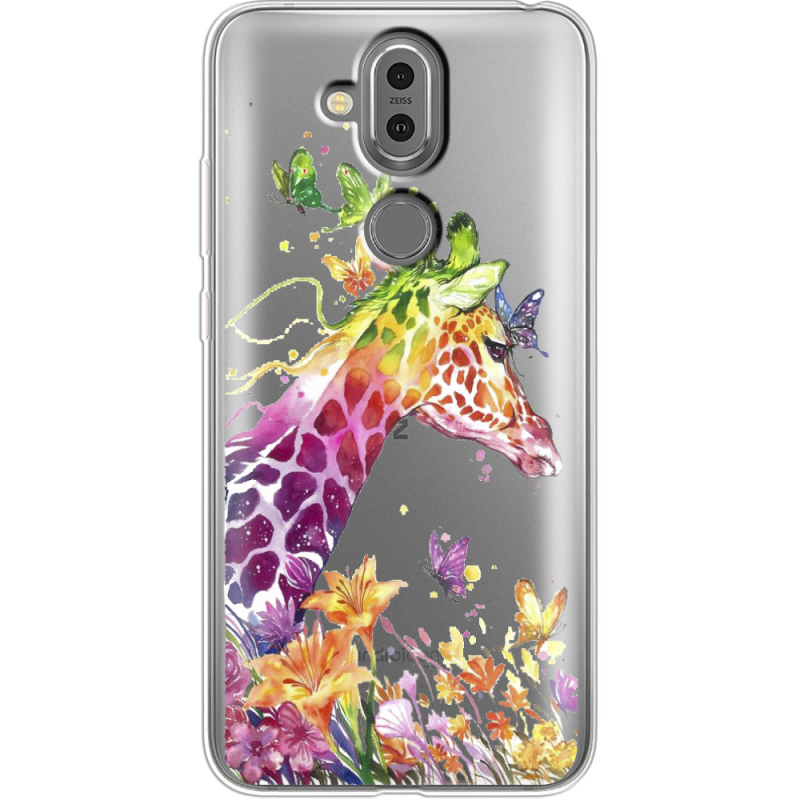 Прозрачный чехол Uprint Nokia 8.1 Colorful Giraffe