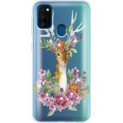 Чехол со стразами Samsung M307 Galaxy M30s Deer with flowers