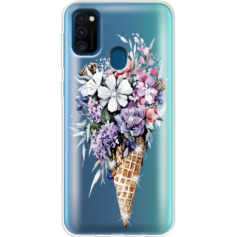 Чехол со стразами Samsung M307 Galaxy M30s Ice Cream Flowers