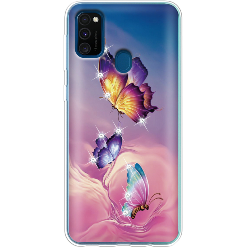 Чехол со стразами Samsung M307 Galaxy M30s Butterflies