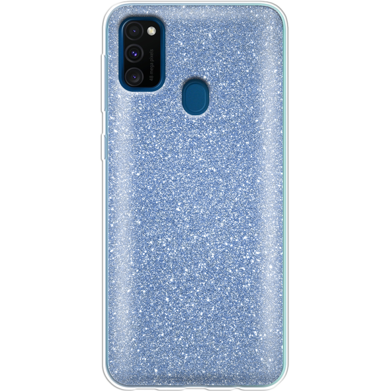 Чехол с блёстками Samsung M307 Galaxy M30s Голубой