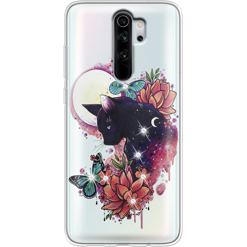 Чехол со стразами Xiaomi Redmi Note 8 Pro Cat in Flowers