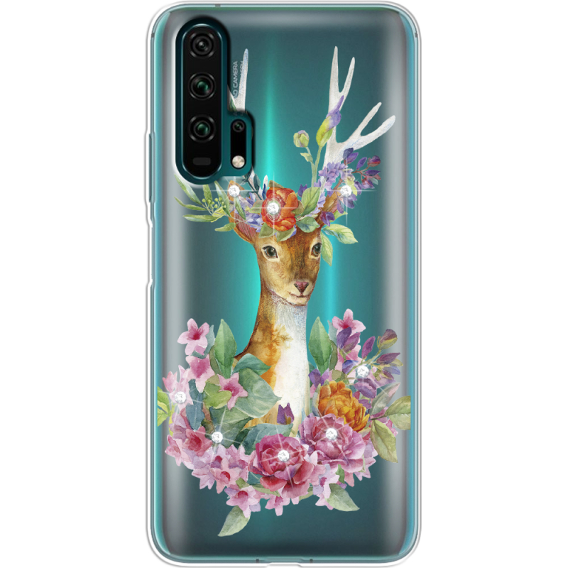 Чехол со стразами Honor 20 Pro Deer with flowers