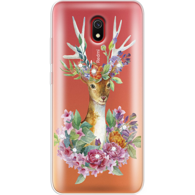 Чехол со стразами Xiaomi Redmi 8A Deer with flowers