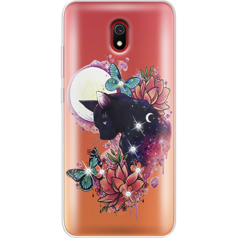 Чехол со стразами Xiaomi Redmi 8A Cat in Flowers