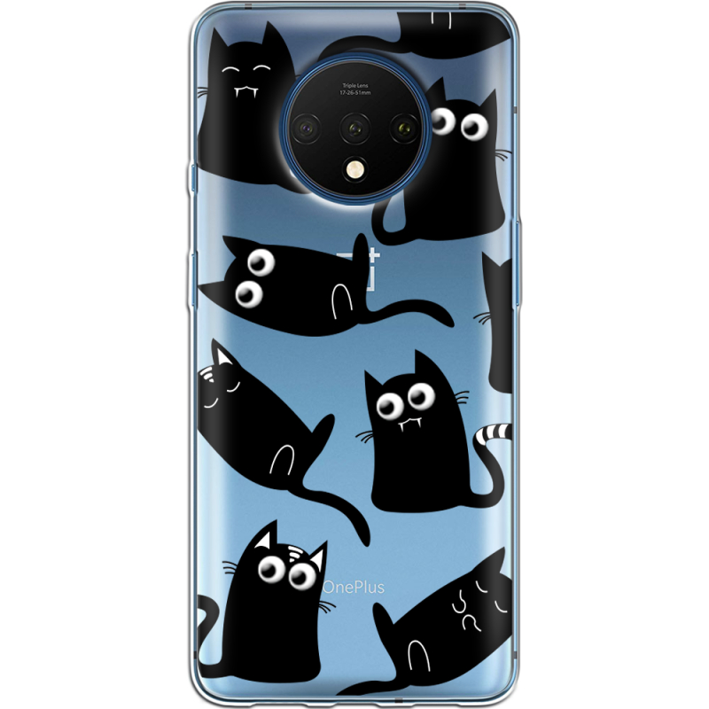 Прозрачный чехол Uprint OnePlus 7T с 3D-глазками Black Kitty