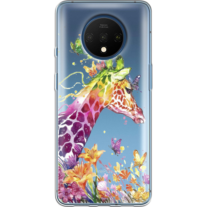 Прозрачный чехол Uprint OnePlus 7T Colorful Giraffe