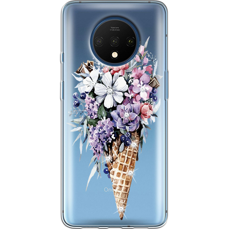 Чехол со стразами OnePlus 7T Ice Cream Flowers