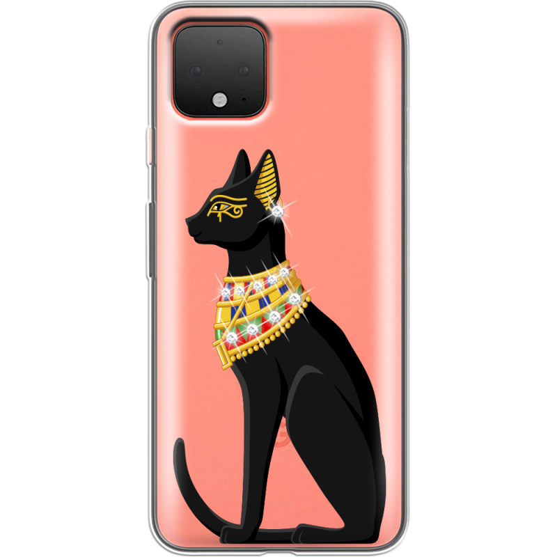 Чехол со стразами Google Pixel 4 Egipet Cat