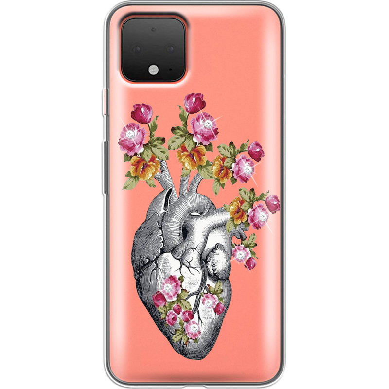 Чехол со стразами Google Pixel 4 Heart