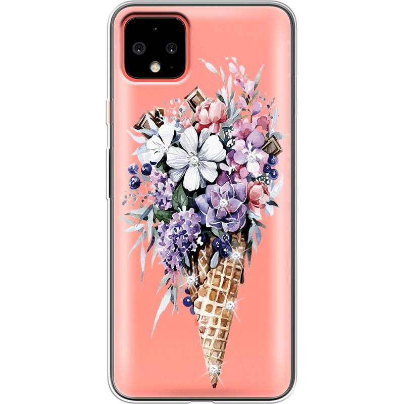 Чехол со стразами Google Pixel 4 XL Ice Cream Flowers
