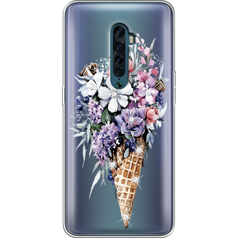 Чехол со стразами OPPO Reno2 Ice Cream Flowers