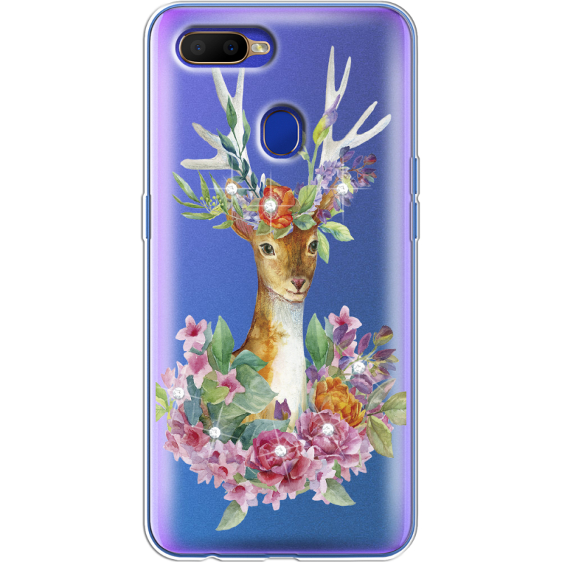 Чехол со стразами OPPO A5s Deer with flowers