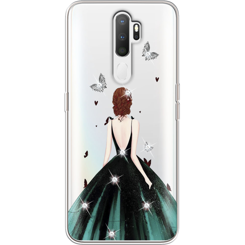 Чехол со стразами OPPO A5 2020 Girl in the green dress