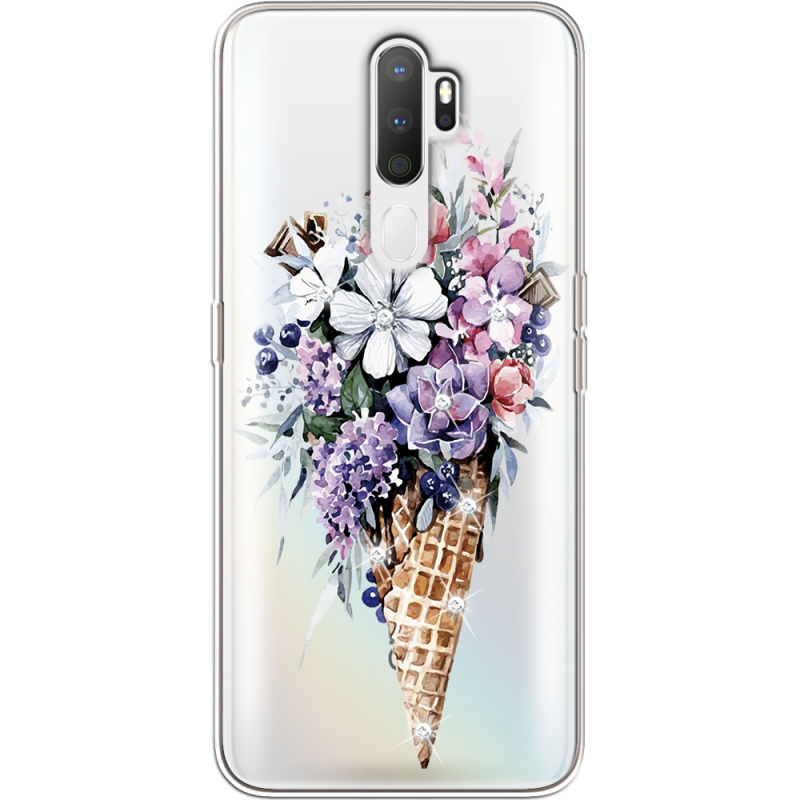 Чехол со стразами OPPO A5 2020 Ice Cream Flowers