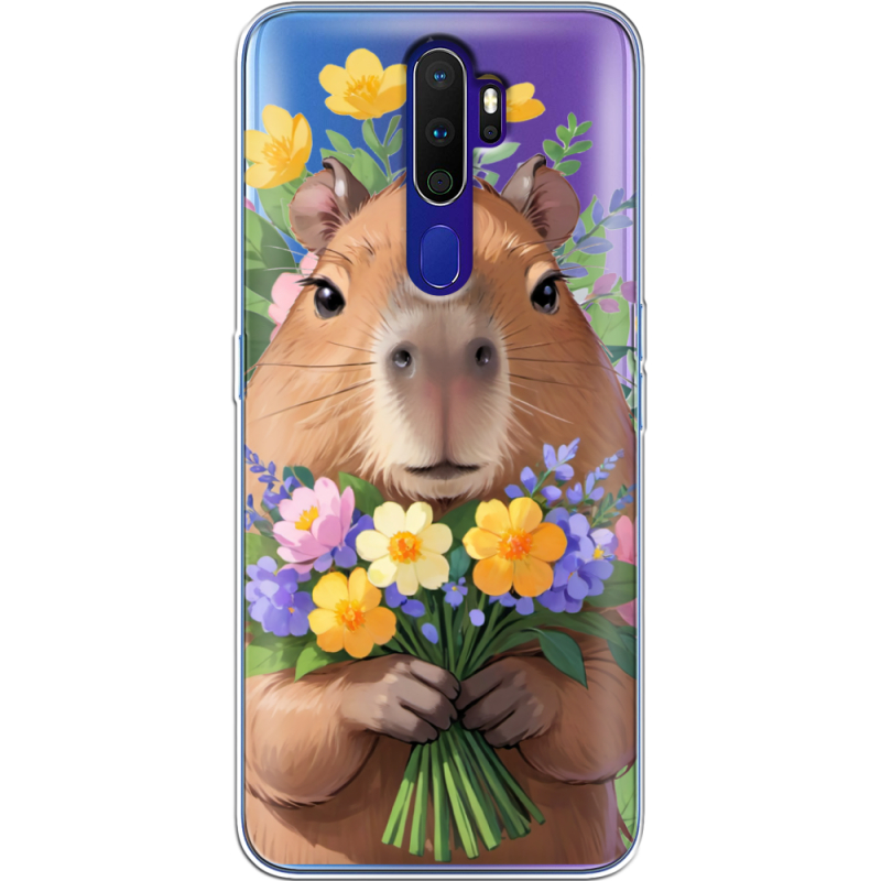 Прозрачный чехол Uprint OPPO A9 2020 Капибара з квітами