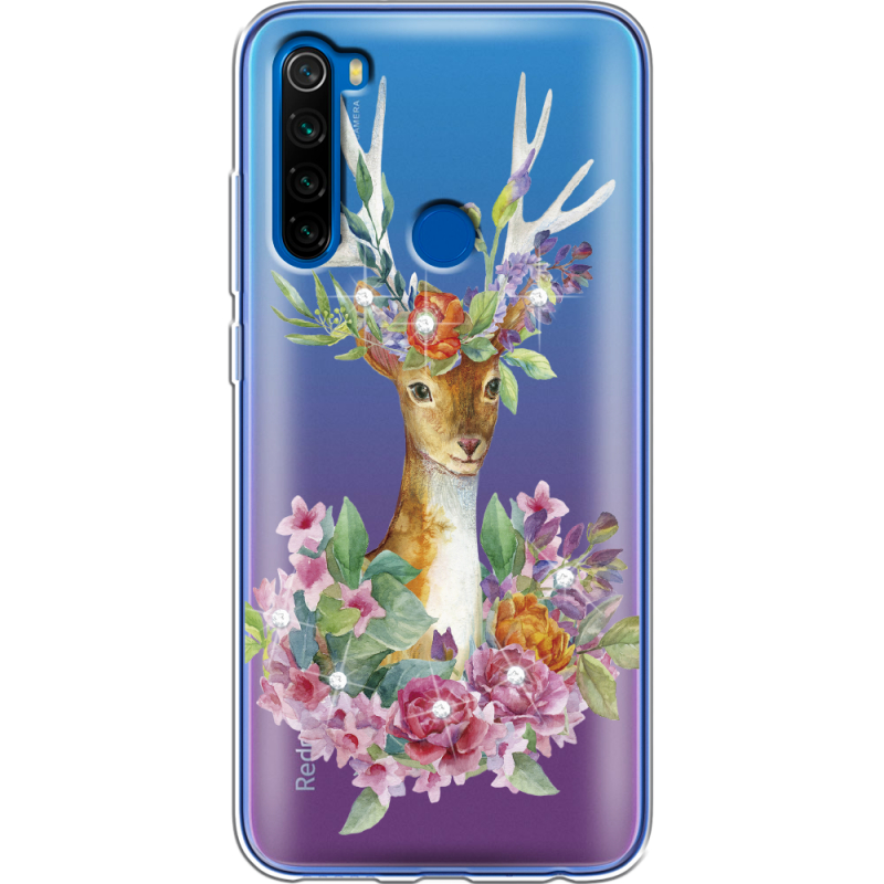 Чехол со стразами Xiaomi Redmi Note 8T Deer with flowers