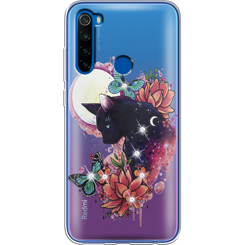 Чехол со стразами Xiaomi Redmi Note 8T Cat in Flowers