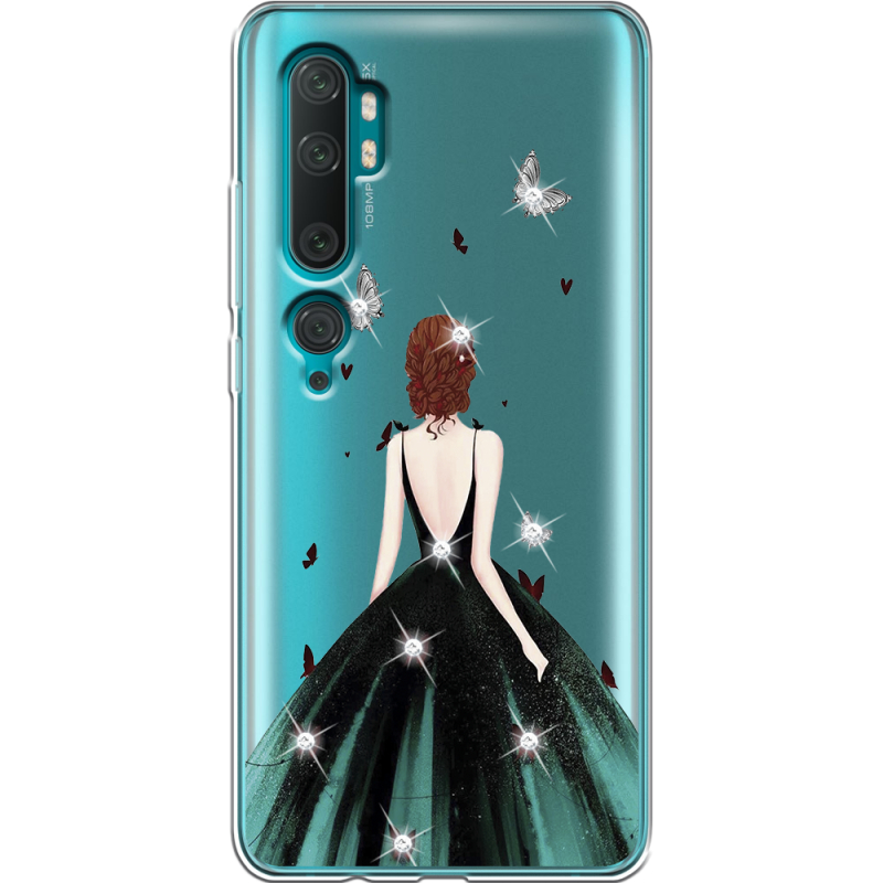 Чехол со стразами Xiaomi Mi Note 10 / Mi Note 10 Pro Girl in the green dress