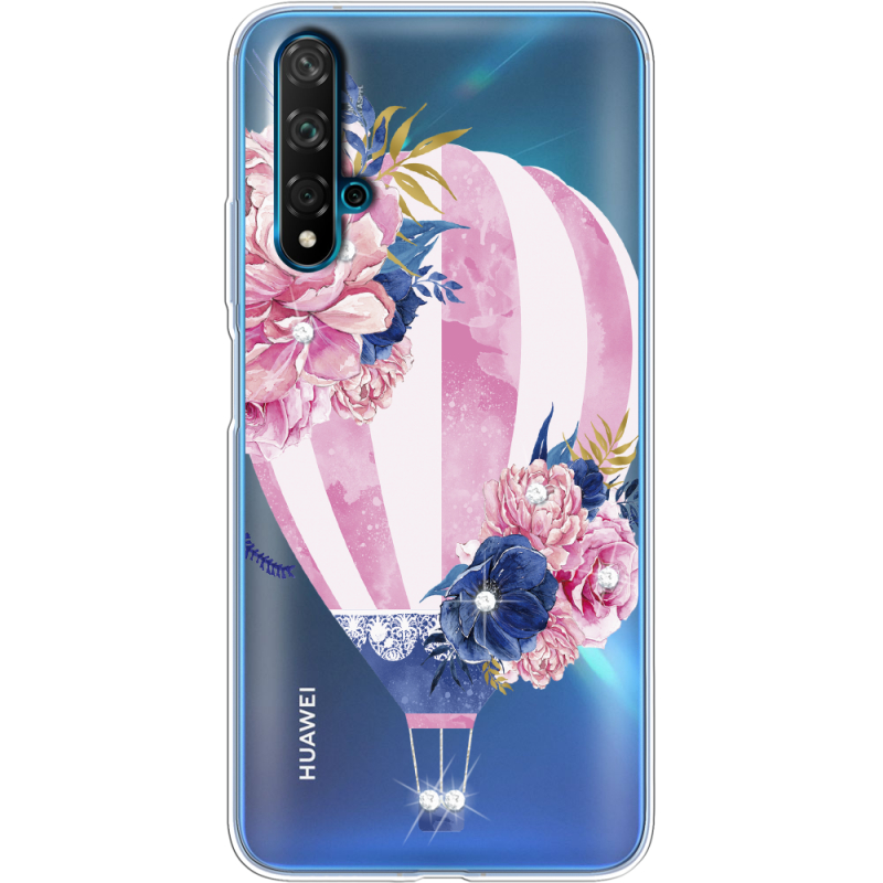 Чехол со стразами Huawei Nova 5T Pink Air Baloon