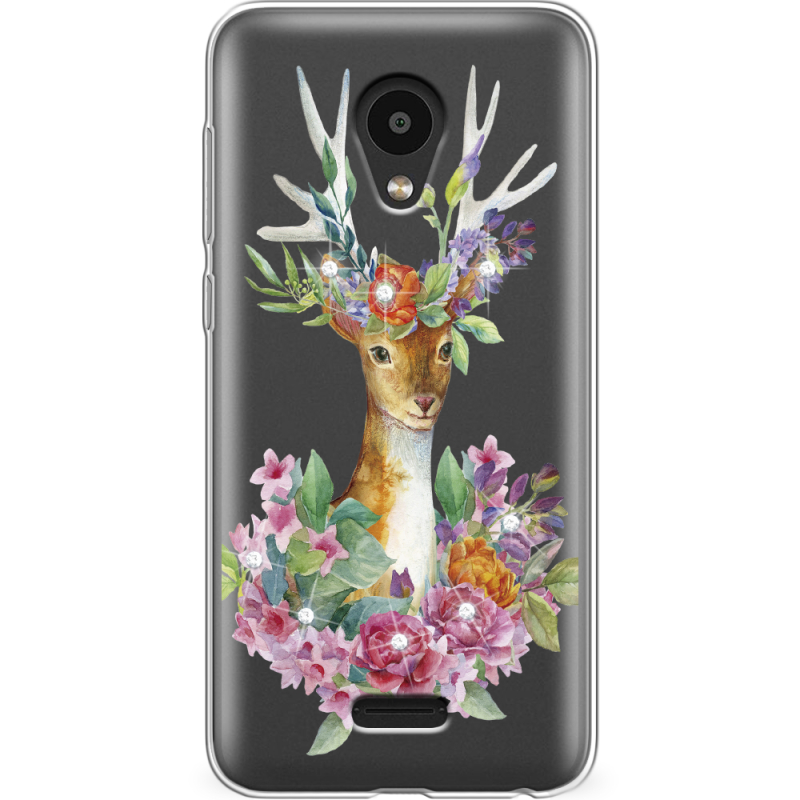 Чехол со стразами Meizu C9 Pro Deer with flowers