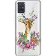 Чехол со стразами Samsung A515 Galaxy A51 Deer with flowers
