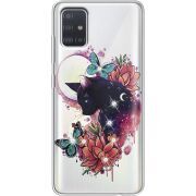 Чехол со стразами Samsung A515 Galaxy A51 Cat in Flowers