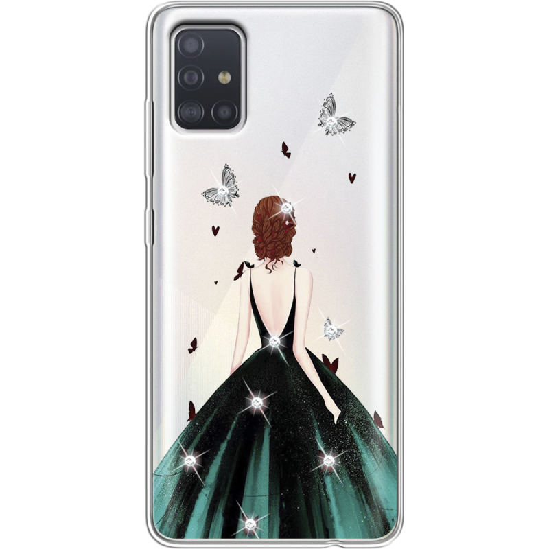 Чехол со стразами Samsung A515 Galaxy A51 Girl in the green dress