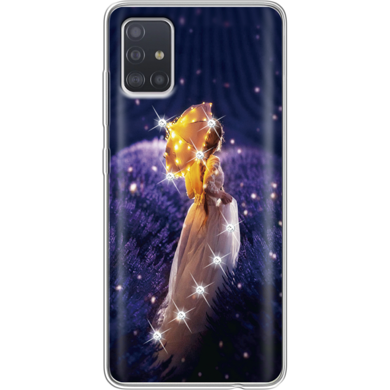 Чехол со стразами Samsung A515 Galaxy A51 Girl with Umbrella