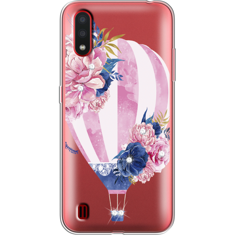 Чехол со стразами Samsung A015 Galaxy A01 Pink Air Baloon