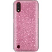 Чехол с блёстками Samsung A015 Galaxy A01 Розовый