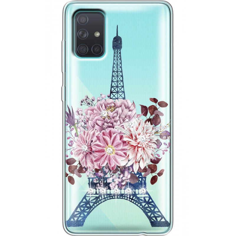 Чехол со стразами Samsung A715 Galaxy A71 Eiffel Tower