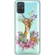 Чехол со стразами Samsung A715 Galaxy A71 Deer with flowers