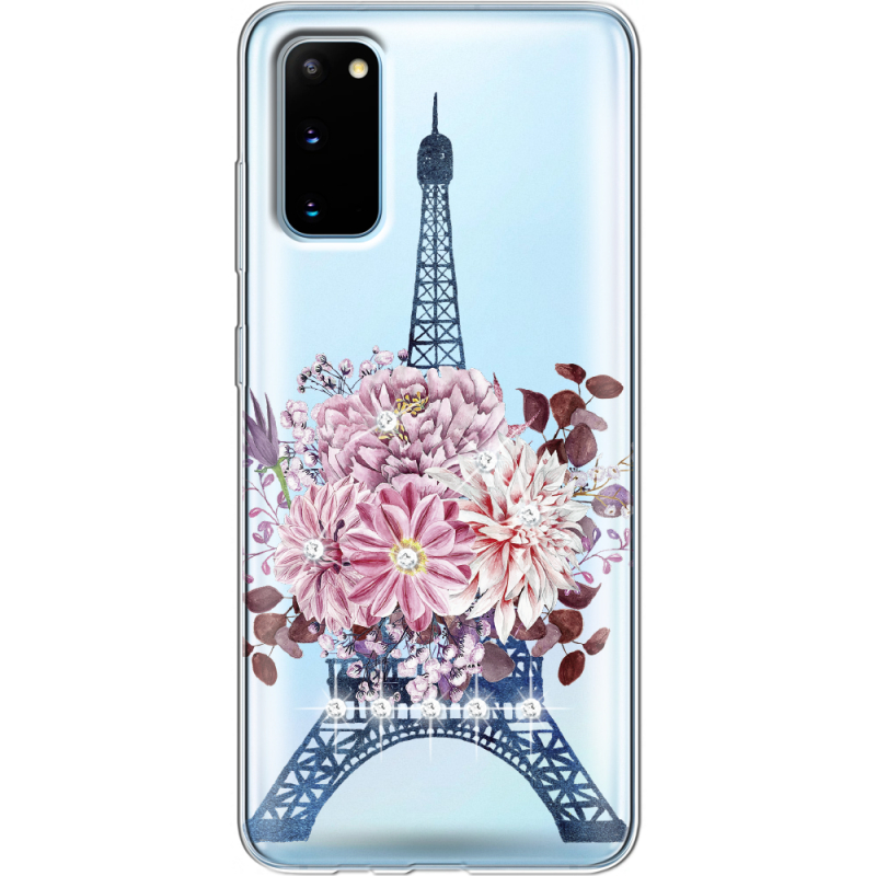 Чехол со стразами Samsung G980 Galaxy S20 Eiffel Tower