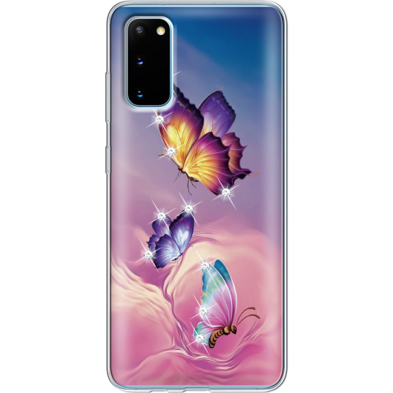 Чехол со стразами Samsung G980 Galaxy S20 Butterflies