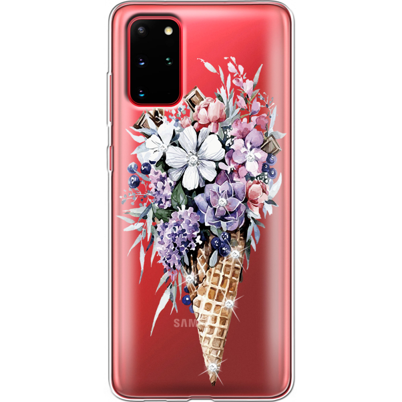 Чехол со стразами Samsung G985 Galaxy S20 Plus Ice Cream Flowers