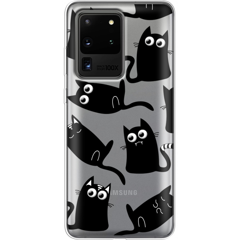 Прозрачный чехол BoxFace Samsung G988 Galaxy S20 Ultra с 3D-глазками Black Kitty