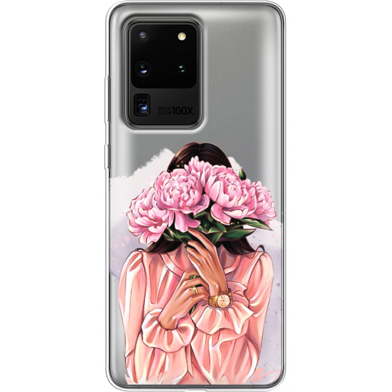 Прозрачный чехол BoxFace Samsung G988 Galaxy S20 Ultra Девушка с Пионами